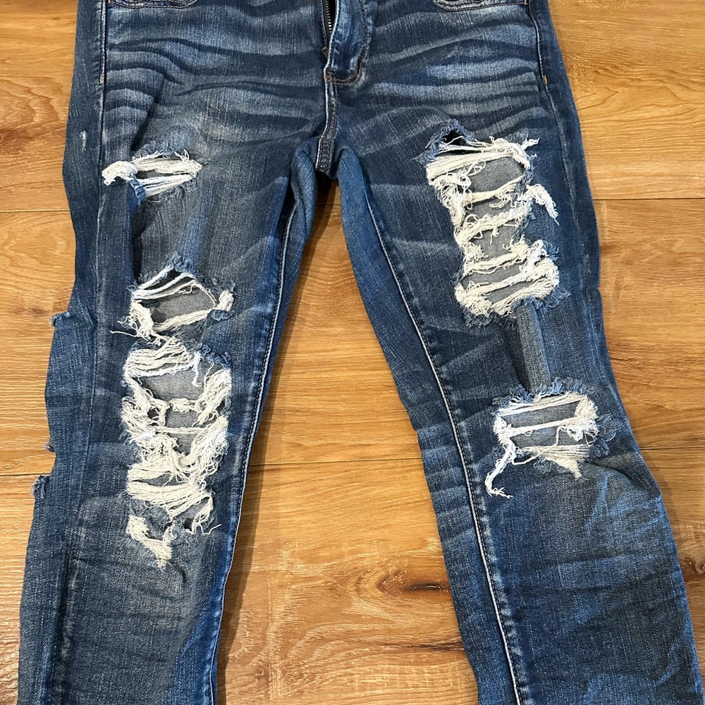 American Eagle Outfitters Ripped Blue Skinny Jeans - Picture 3 of 9